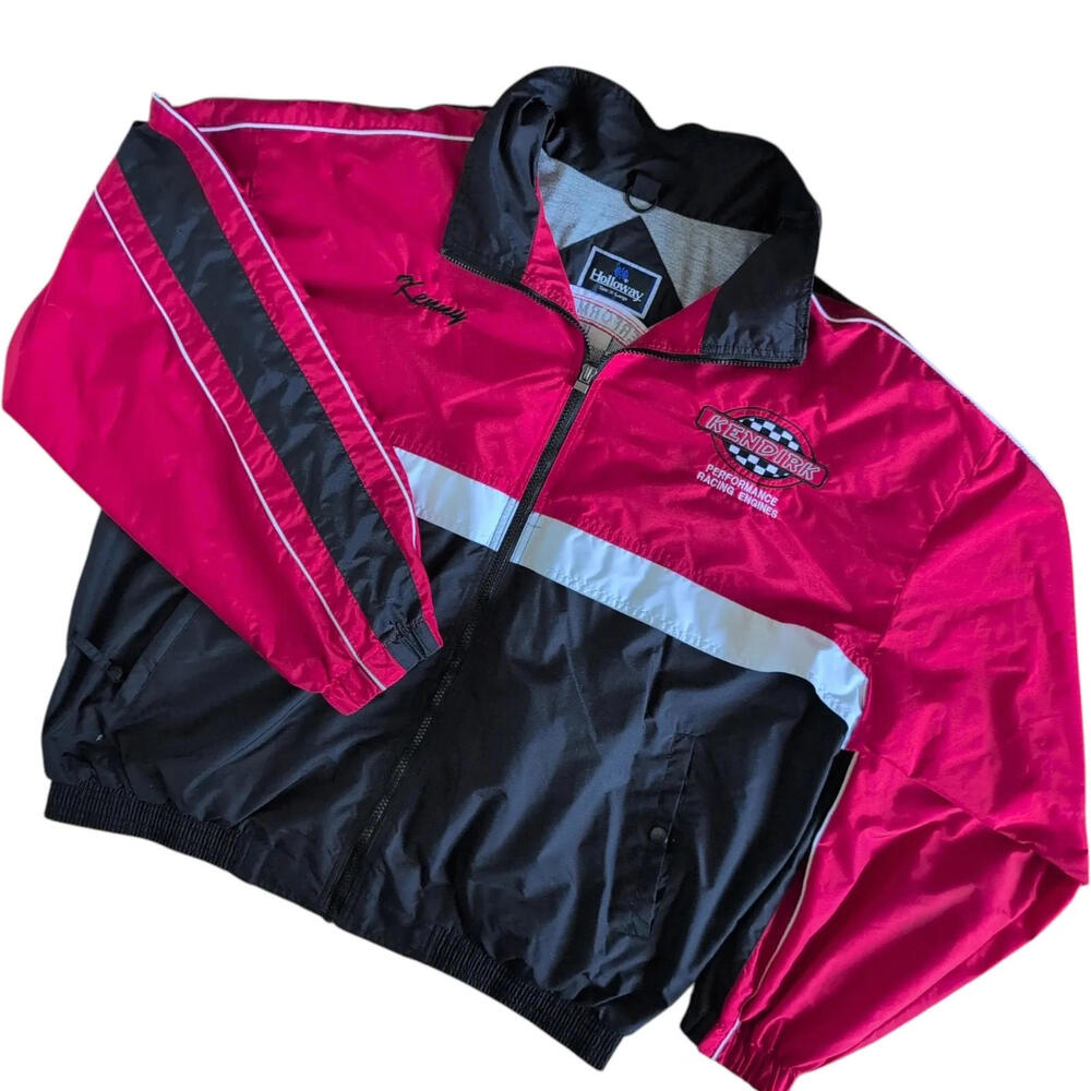 Holloway Jacket Mens XL Red Black Kendirk Racing Engines Windbreaker Full Zip